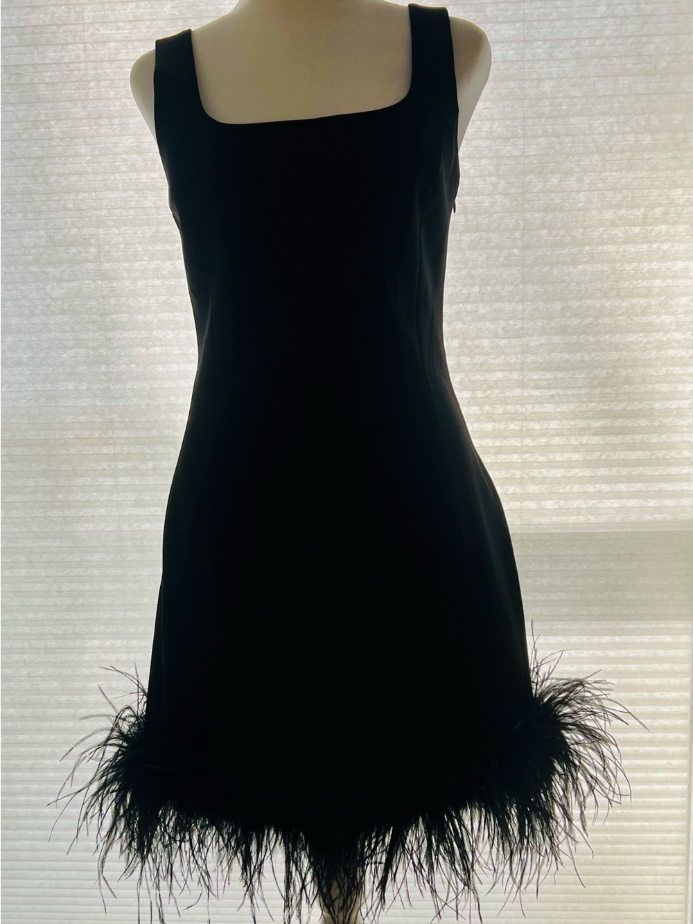 Michael Kors Black Mini Dress with Feather Hem